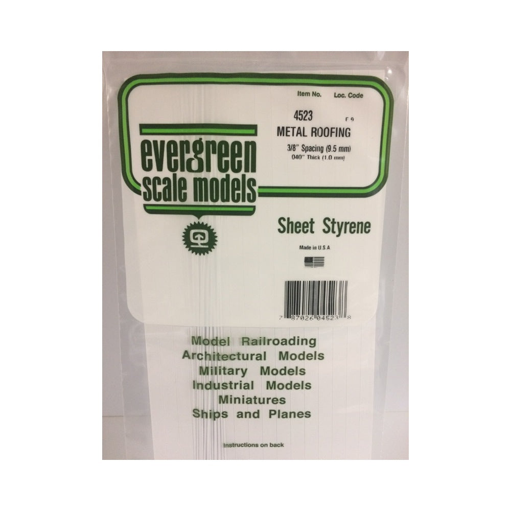 Evergreen 4523 White Styrene Seam Roof Sheet 0.375 x 6 x 12in / 9.5mm x 15cm x 30cm - 1 - Metro Hobbies