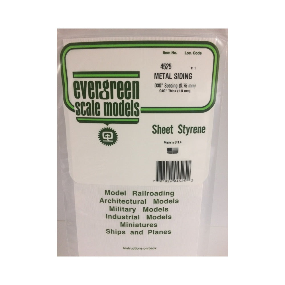 Evergreen 4525 White Styrene Metal Siding Sheet 0.030 x 6 x 12in / 0.76mm x 15cm x 30cm - 1