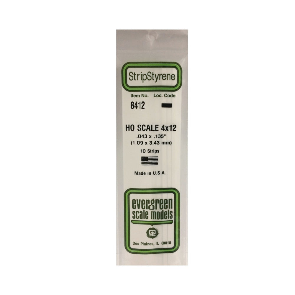 Evergreen 08412 Styrene Strips .043 in x .135in/ 1.1mmx3.4mm (x10)