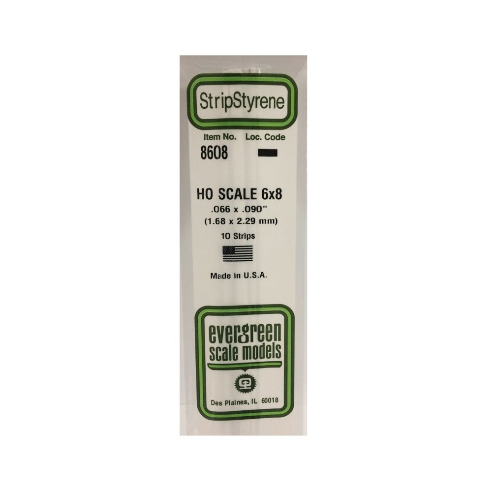 Evergreen 08608 Styrene Stips .066 in x .090/ 1.7mmx2.3mm (x10)