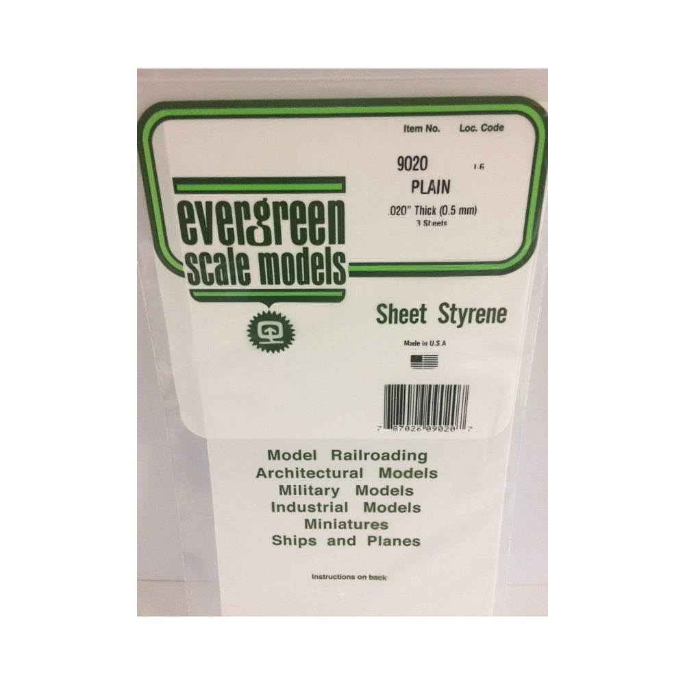 Evergreen 09020 Styrene White Sheets 0.020 x 6 x 12in / 0.51mm x 15cm x 30cm 3pc - Metro Hobbies