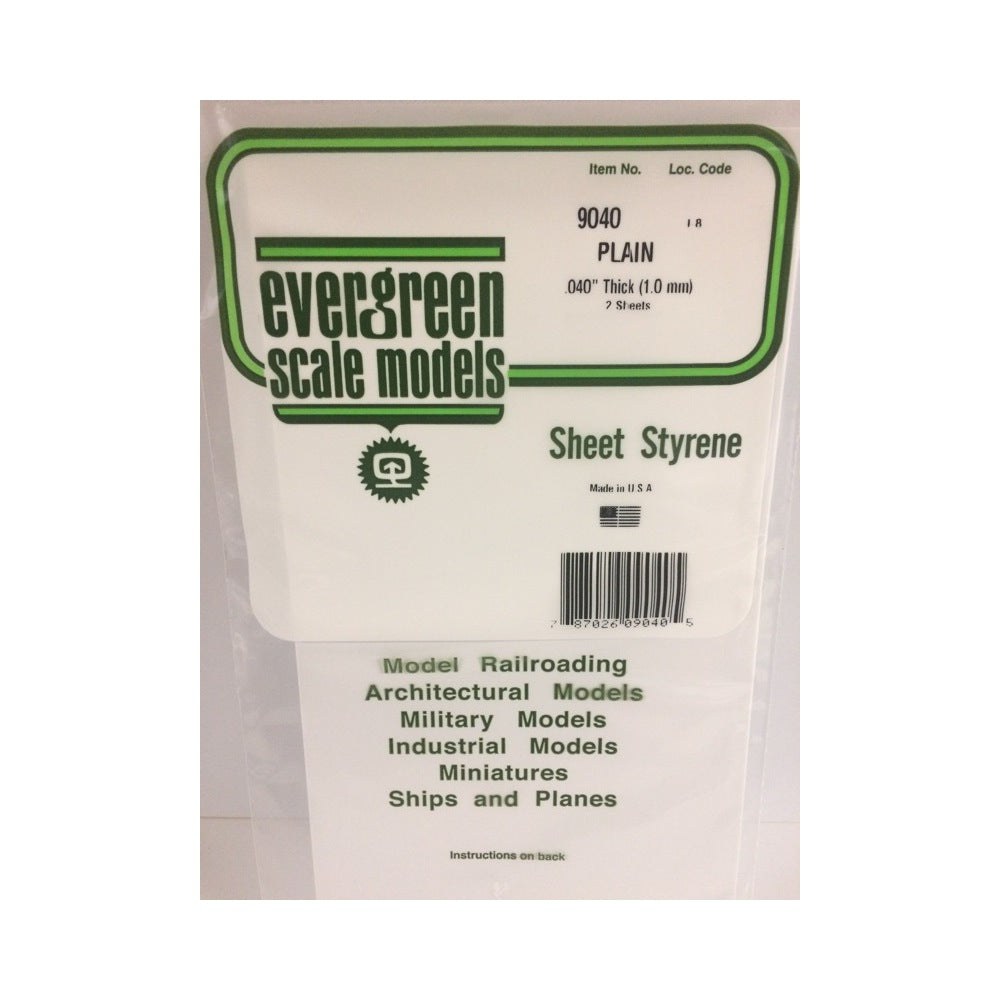 Evergreen 09040 Styrene White Sheets 0.040 x 6 x 12in / 1mm x 15cm x 30cm 2pc