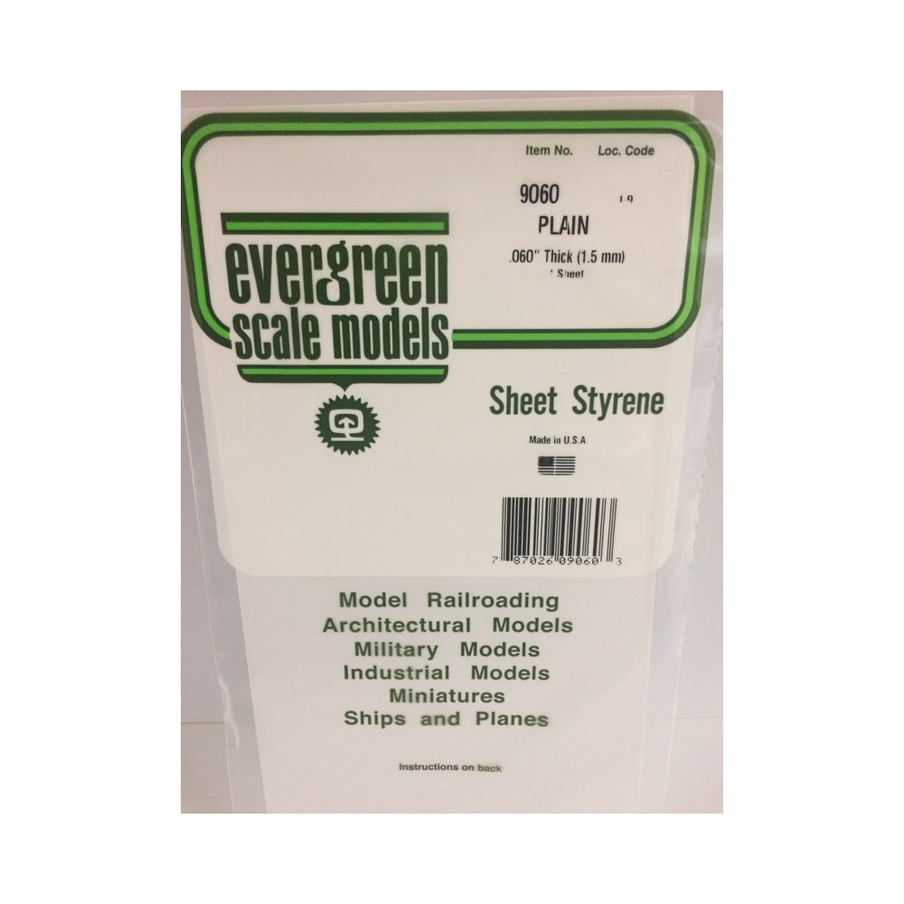 Evergreen 09060 Styrene White Sheet 0.060 x 6 x 12in / 1.5mm x 15cm x 30cm 1pc