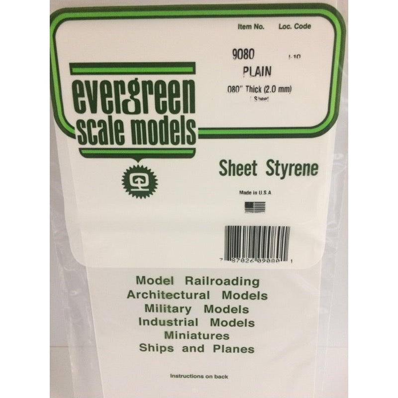Evergreen 09080 Styrene White Sheet 0.080 x 6 x 12in / 2mm x 15cm x 30cm 1pc - Metro Hobbies