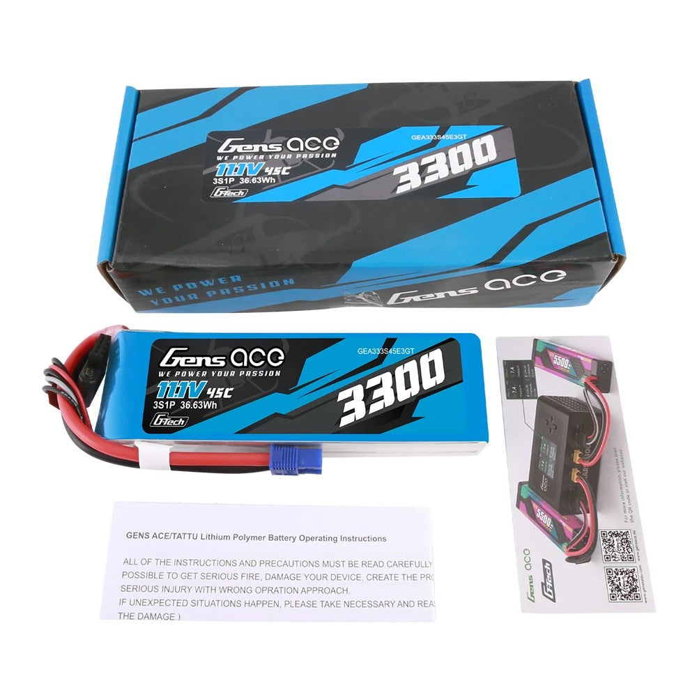 Gens Ace G-Tech 3S 3300mAh 45C 11.1V Soft Pack LiPo Battery EC3