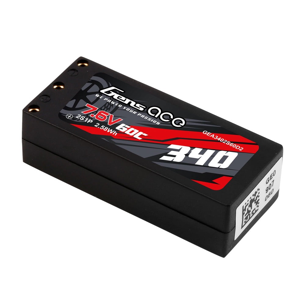 Gens Ace 340mAh 60C 7.6V Hardcase Hardwired LiPo Battery XT60 to 2.0mm Bullet