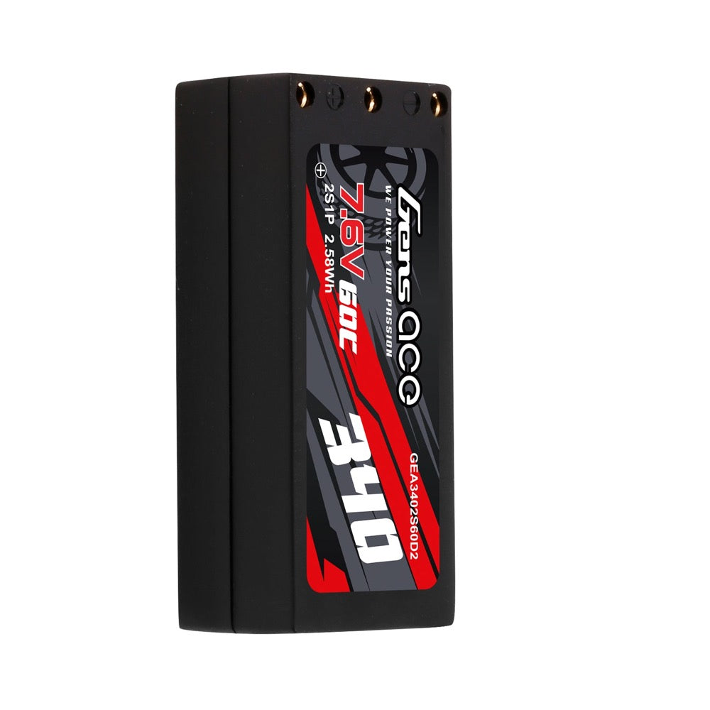 Gens Ace 340mAh 60C 7.6V Hardcase Hardwired LiPo Battery XT60 to 2.0mm Bullet