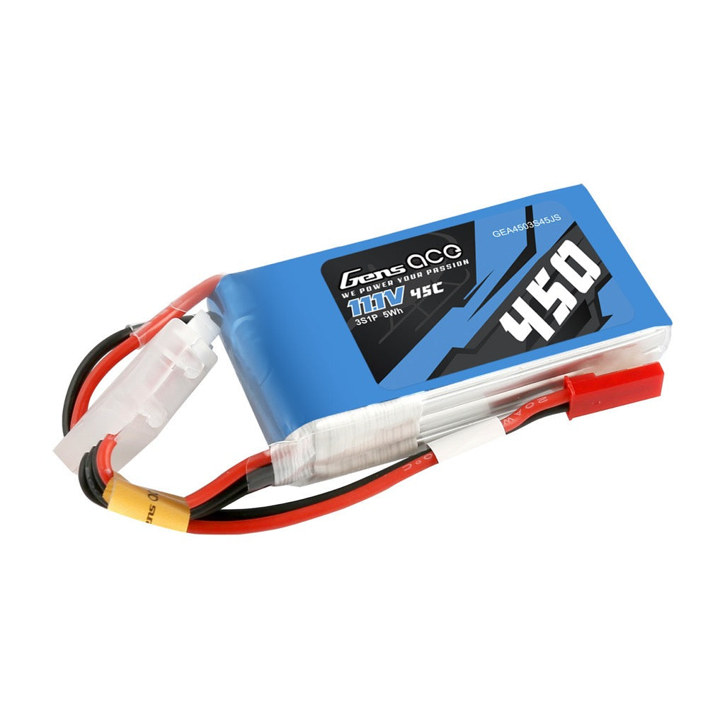 Gens Ace 11.1V 3S 450mAh 45C Soft Case LiPo Battery (JST)