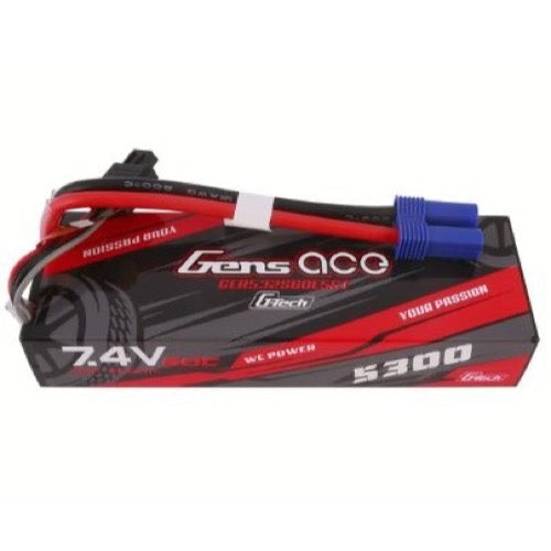 Gens Ace G-Tech 7.4V 2S 5300mAh 60C Hardcase/Hardwired Lipo Battery (EC5)