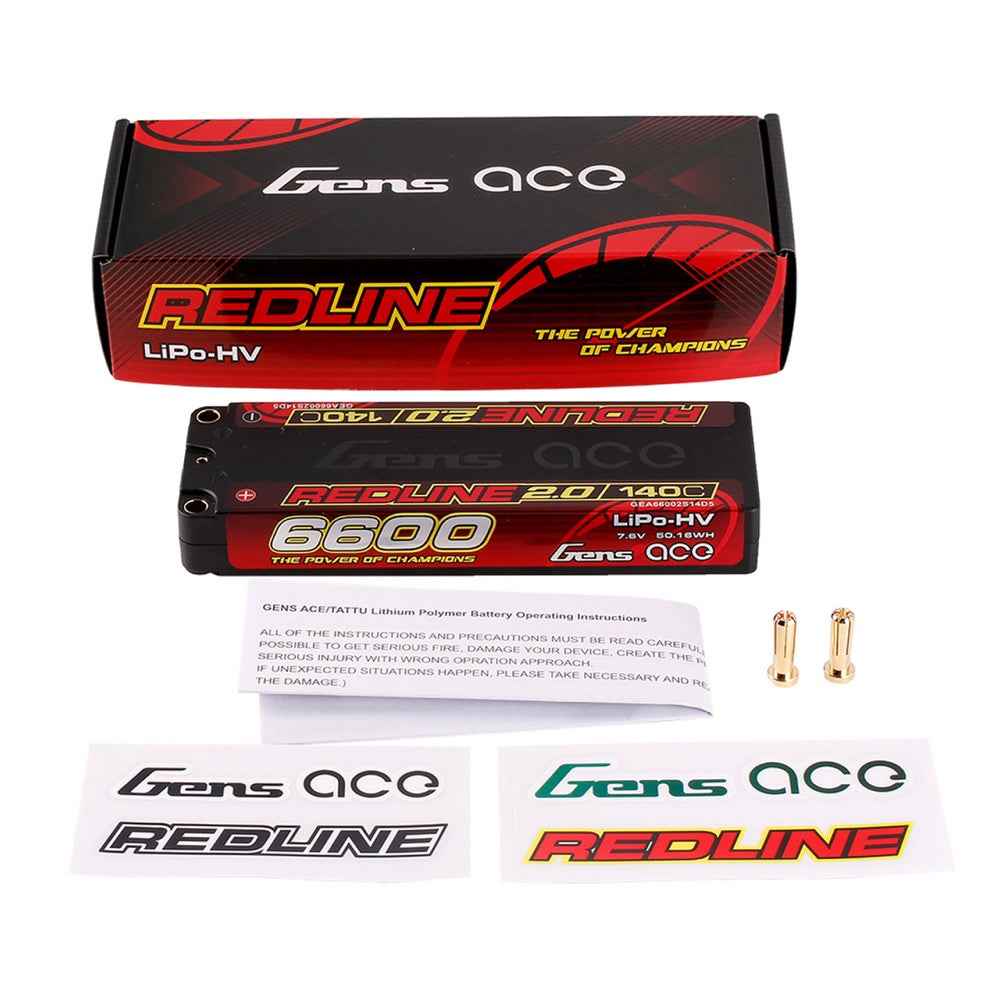 Gens Ace 2S Redline 2.0 6600mAh 140C 7.6V Hardcase Lipo Battery (5.0mm Bullet)
