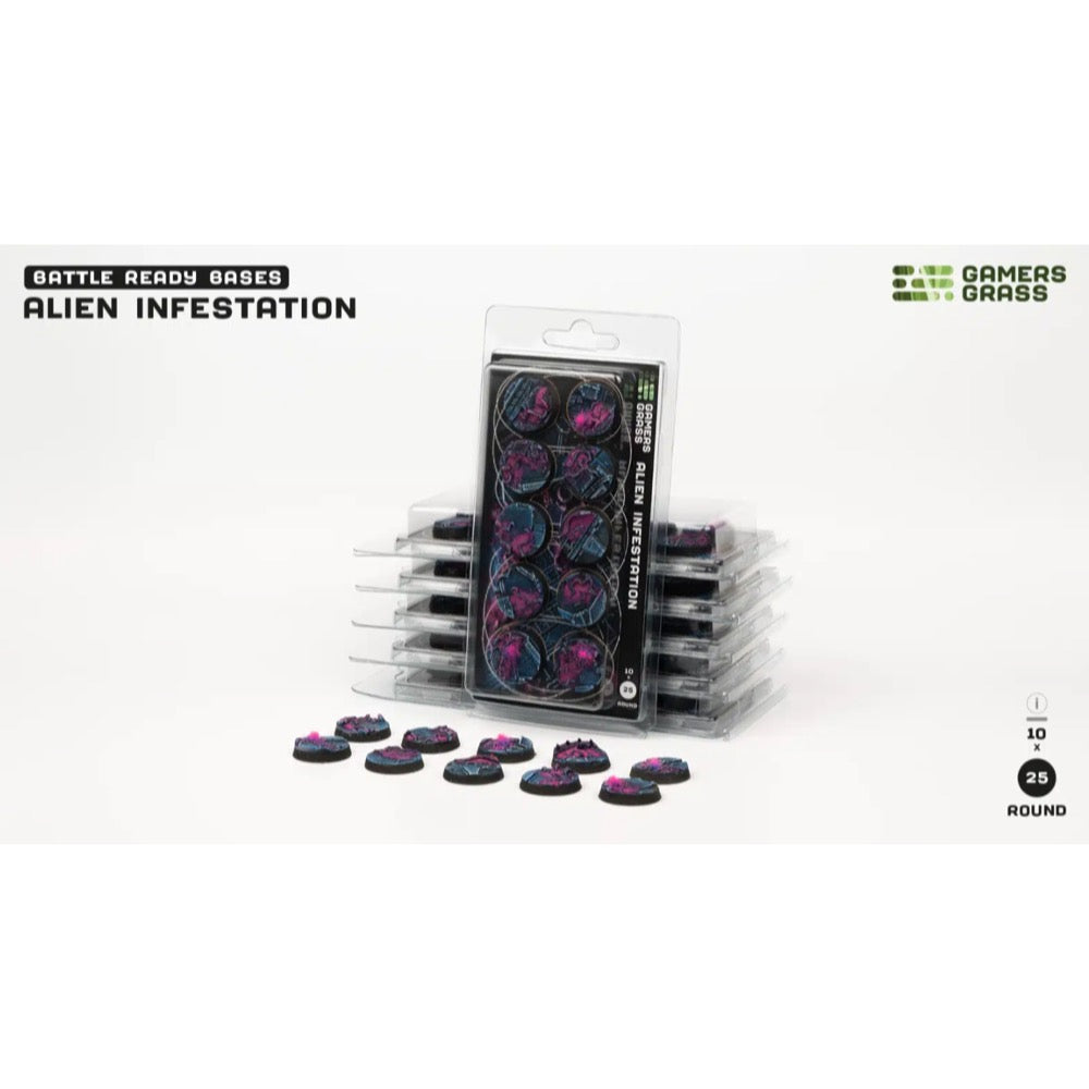 Gamers Grass GGB-AIR25 Alien Infestation Bases Round 25mm 10pc