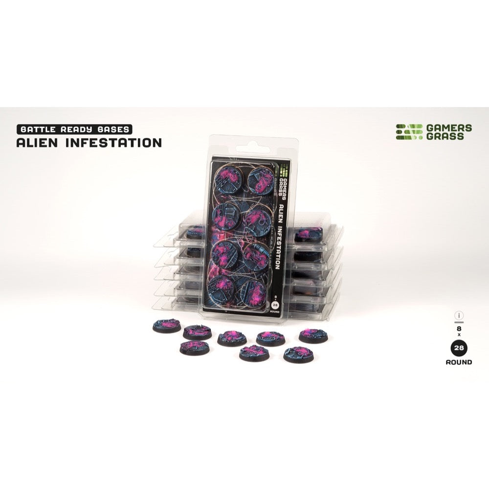 Gamers Grass GGB-AIR28 Alien Infestation Bases Round 28mm 8pc