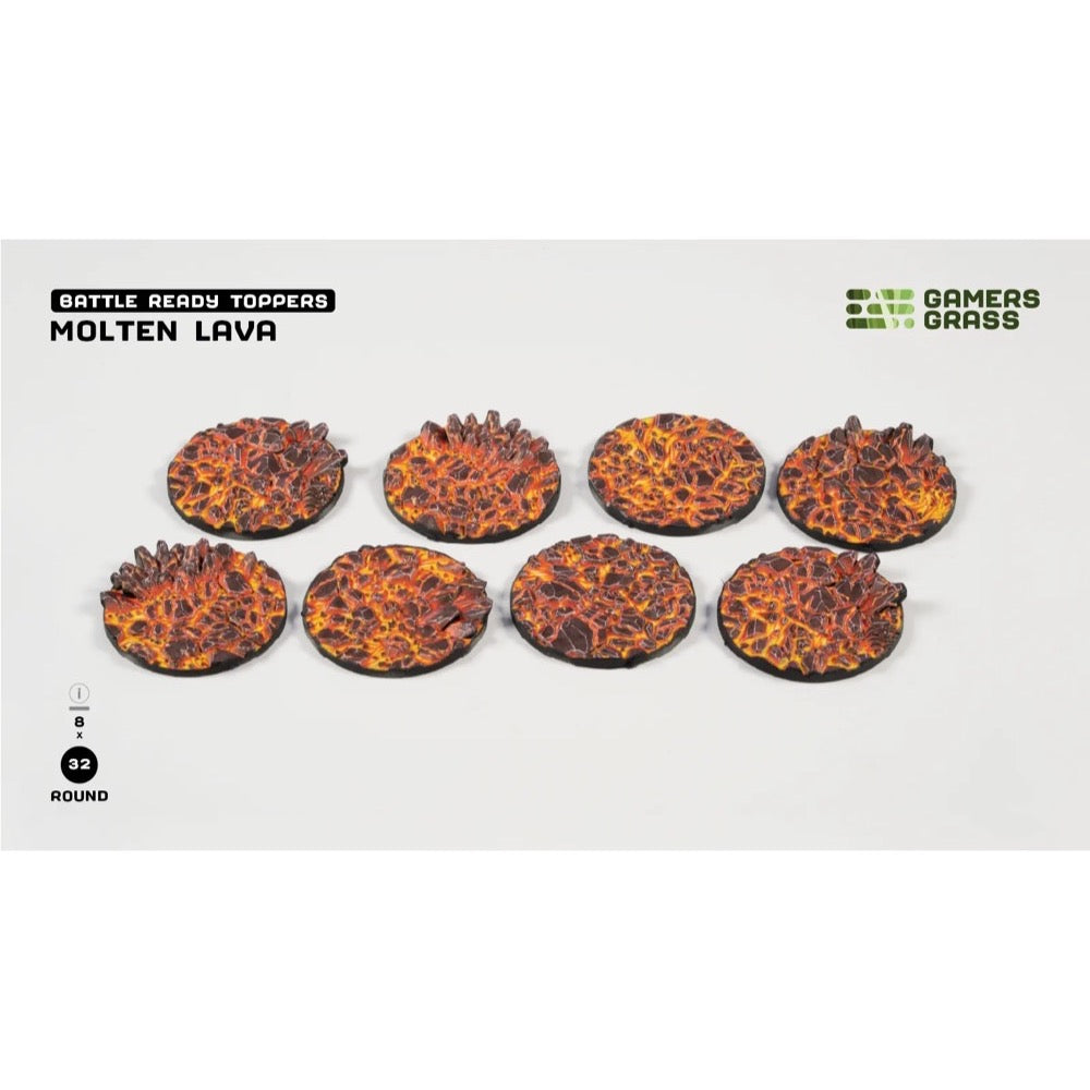 Gamers Grass Battle Ready Toppers Molten Lava Round 32mm 8pc