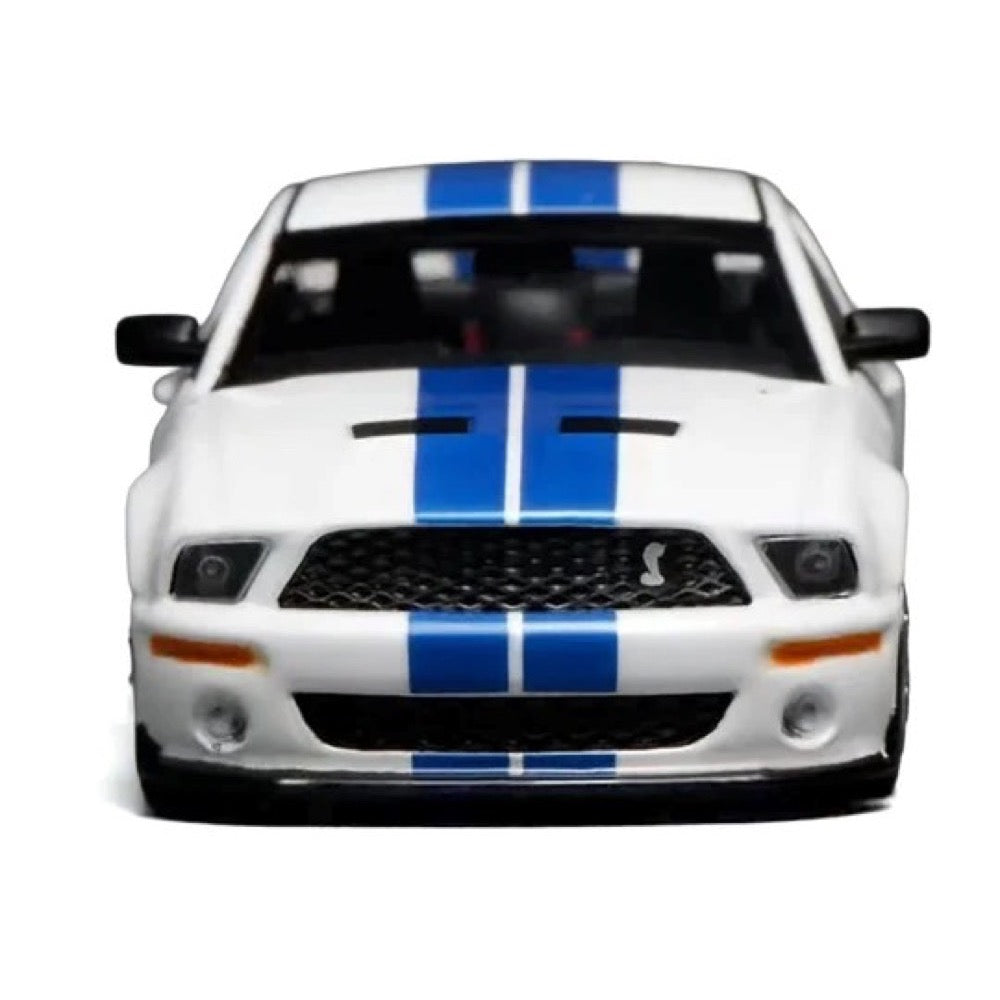 GreenLight x MotorHelix 1/64 Ford Mustang Shelby GT500 2007 White Blue Dual Stripes