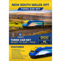 Gopher Models N Scale New South Wales XPT 3pc Set Trainlink Blue No Logo Livery