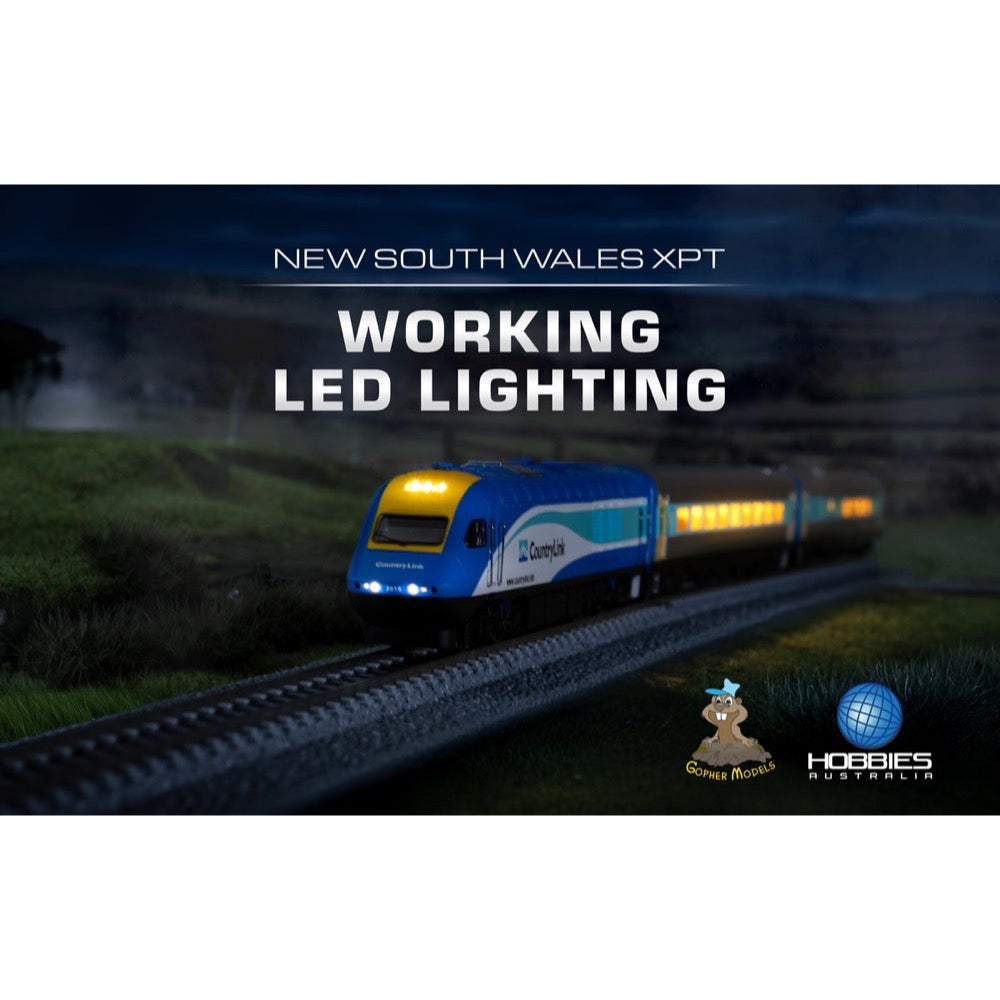 Gopher Models N Scale New South Wales XPT 3pc Set Trainlink Blue No Logo Livery