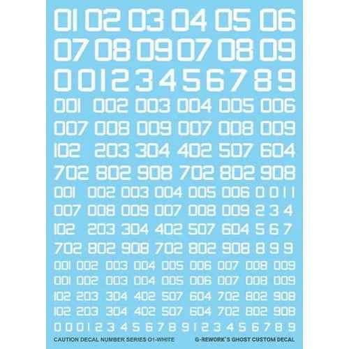G-Rework CAU-N-01-W Premium Decal for Caution Number Series 01-White
