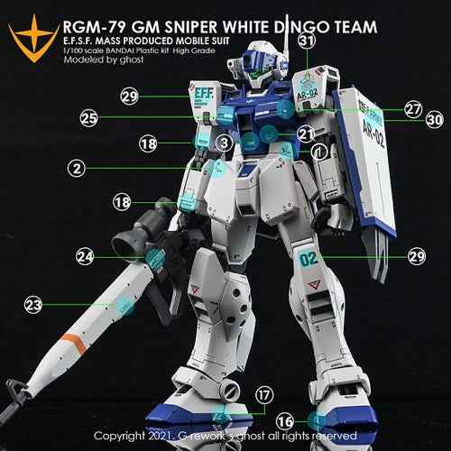 G-Rework CD-M195-W Premium Decal for MG RGM-79SP GM Sniper II [White Dingo]