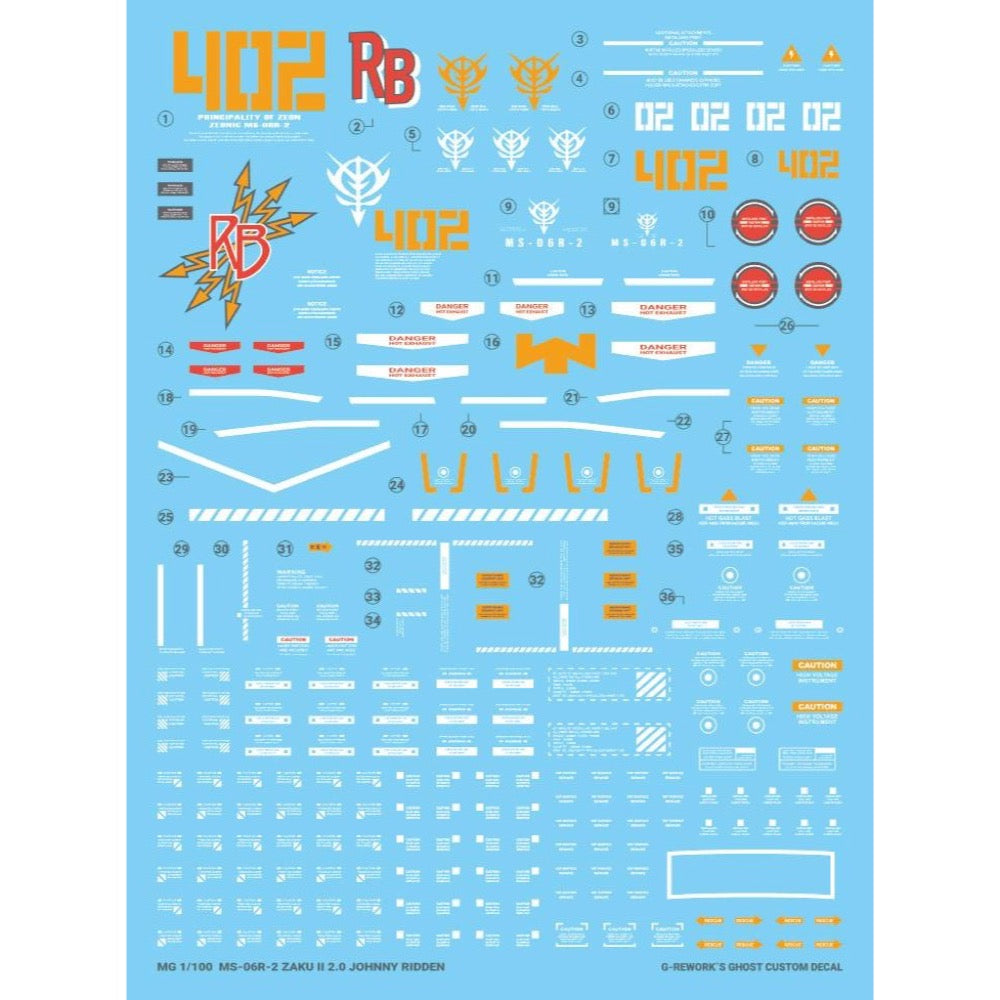 G-Rework CD-M97-J Premium Decal for MG Ms-06F/J Zaku II 2.0 Johnny Ridden (Decal V2.0)