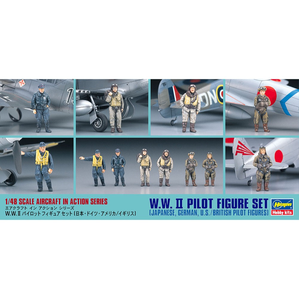 Hasegawa 1/48 W.W.II Pilot Figure Set (Japanese, German, U.S./British Pilot Figures)