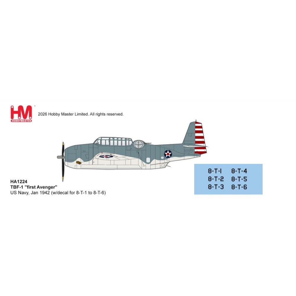 Hobby Master 1/72 TBF-1 "First Avenger" US Navy Jan 1942 (w/Decals for 8-T-1 to 8-T-6)
