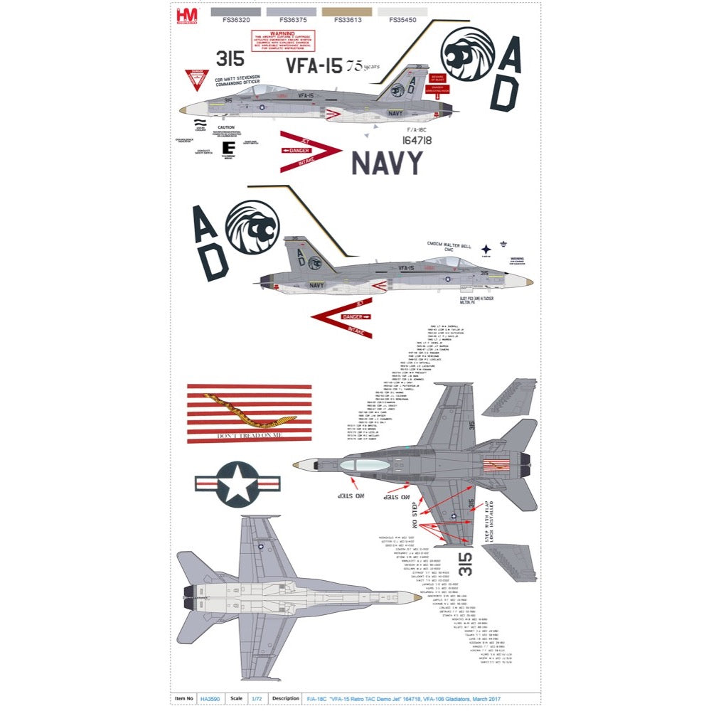 Hobby Master 3590 1/72 F/A-18C¬† VFA-15 Retro TAC Demo Jet 164718 VFA-106 Gladiators March 2017