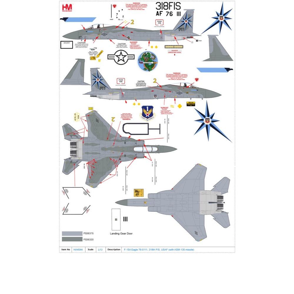 Hobby Master 4544 1/72 F-15A Eagle 76-0111, 318th FIS, USAF with ASM-135 missile