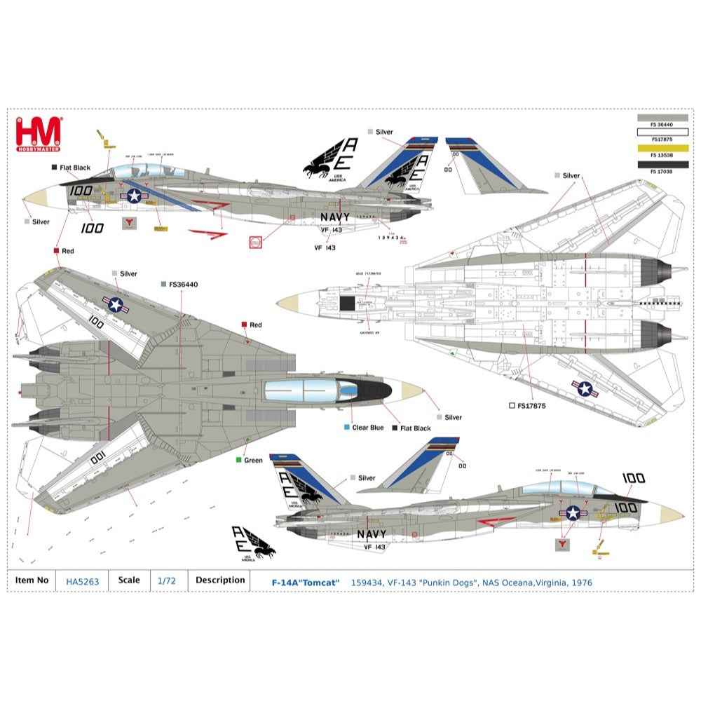 Hobby Master 1/72 F-14A "Tomcat" 159434 VF-143 "Punkin Dogs" NAS Oceana Virginia 1976