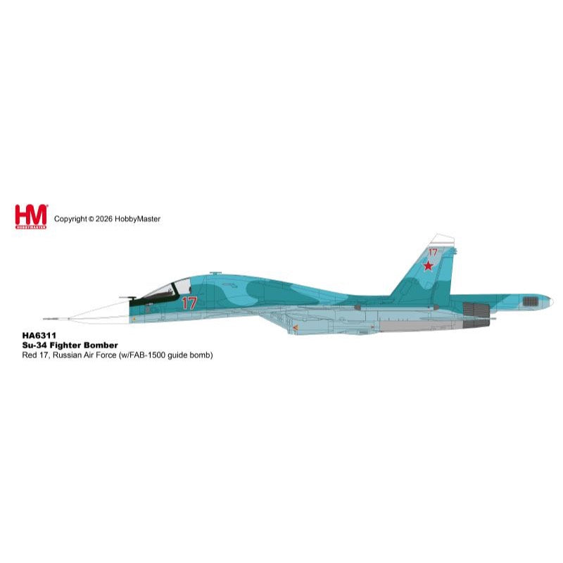 Hobby Master 1/72 Su-34 Fighter Bomber Red 17 Russian Air Force with FAB-1500 Guided Bomb