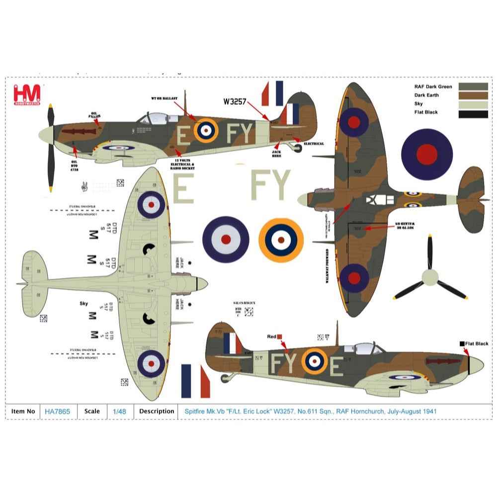 Hobby Master 1/48 Spitfire Mk.Vb "F/Lt. Eric Lock" W3257 No.611 Sqn. RAF Hornchurch July-August 1941