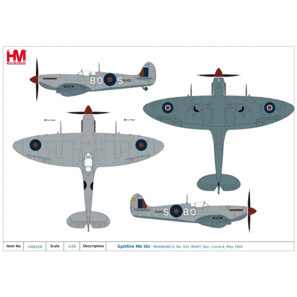 Hobby Master 8328 1/48 Spitfire Mk Ixc MA466/BQ-S Sqn Ldr Walter W. B. Gale No. 451 (RAAF) Sqn. Corsica 1944