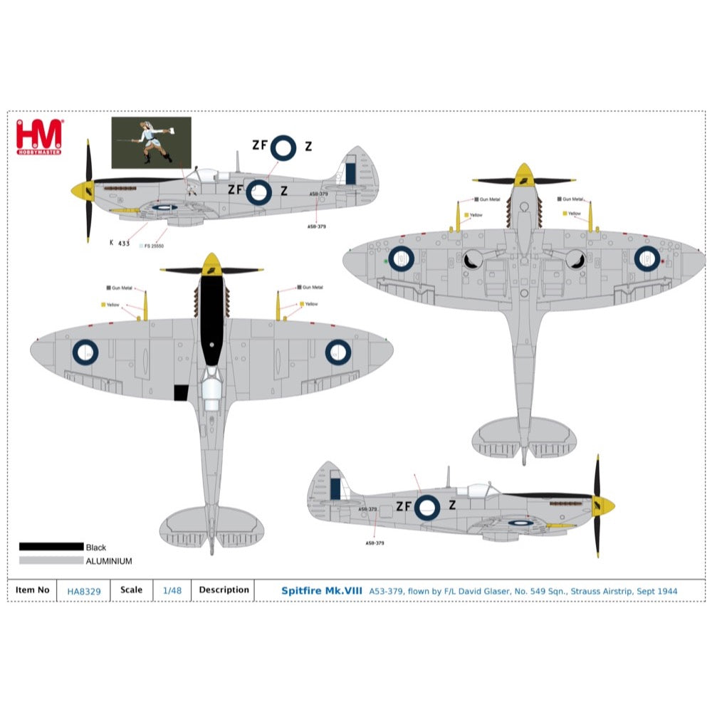 Hobby Master 8329 1/48 Spitfire Mk. VIII A53-379 David Glaser No. 549 (RAAF) Sqn. Strauss Airstrip Sept 1944