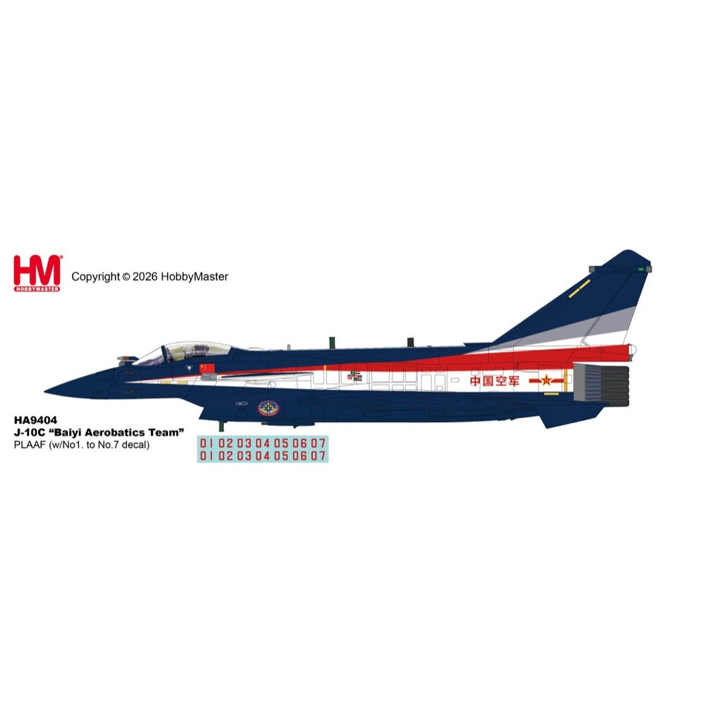Hobby Master 1/72 J-10C Bayi Aerobatics Team PLAAF with No.1-No.7 Decals