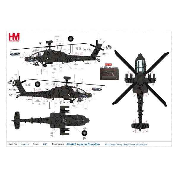 Hobby Master 1/72 AH-64E Apache Guardian 811 Taiwan Army Tiger Shark Yellow Eyes