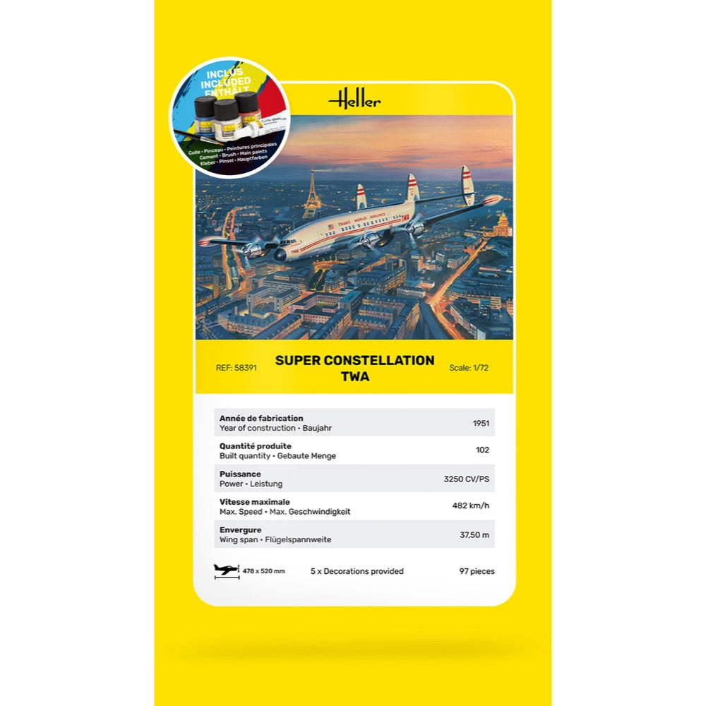Heller HLL58391 1/72 Super Constellation TWA Starter Kit