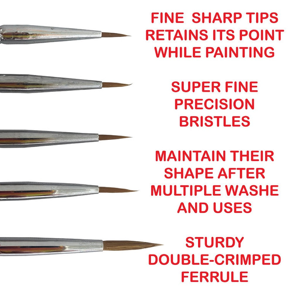 Icky Sticky 14016 Langhao Hair Detail Paint Brush Sets 3/0 2/0 0 1 2