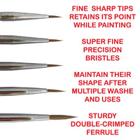 Icky Sticky 14016 Langhao Hair Detail Paint Brush Sets 3/0 2/0 0 1 2