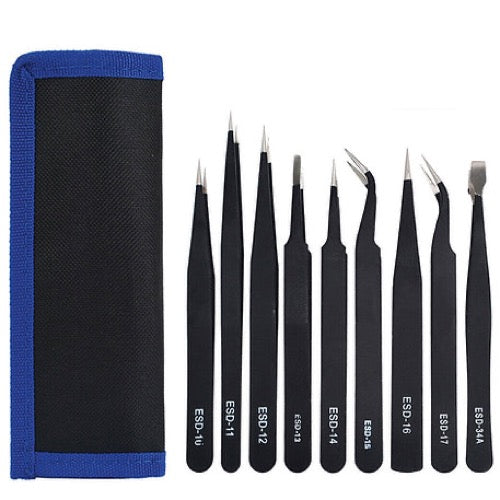 Icky Sticky 560302 9 Piece Precision Tweezer Set with Bag
