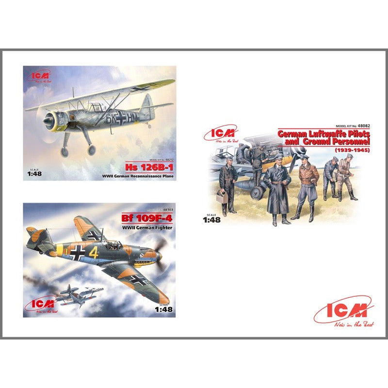 ICM DS4801 1/48 Luftwaffe Airfield Me Bf 109F-4 Hs 126 B-1 Luftwaffe Pilots and Ground Personnel 7 figures