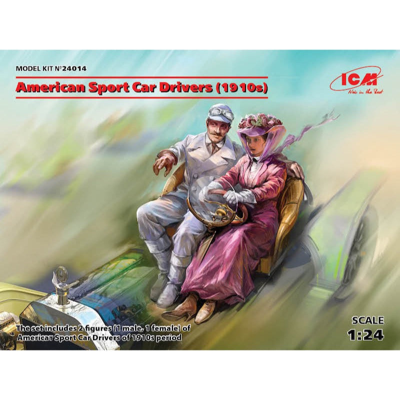 ICM 24014 1/24 American Sport Car Drivers 1910s 1 Male 1 Female Plastic Model Kit ICM-24014