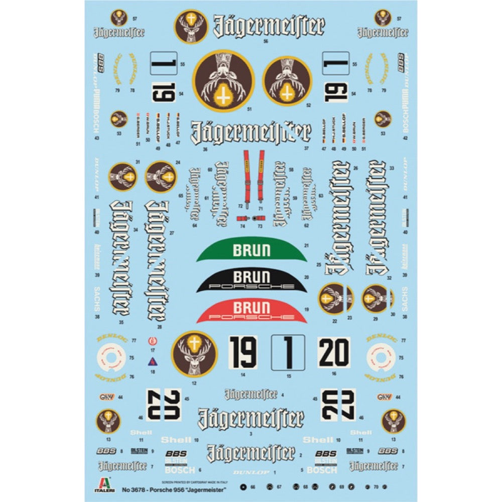 Italeri 1/24 Porsche 956 Jagermeister Super Decal Sheet And Rubber Tyres
