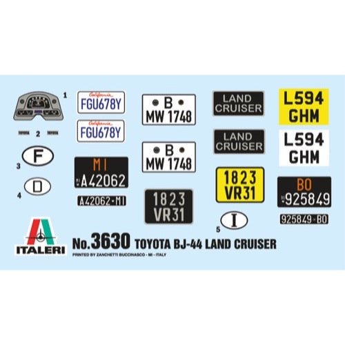 Italeri 3630 1/24 Toyota Land Cruiser BJ-44 Soft/Hard Top Rubber Tyres