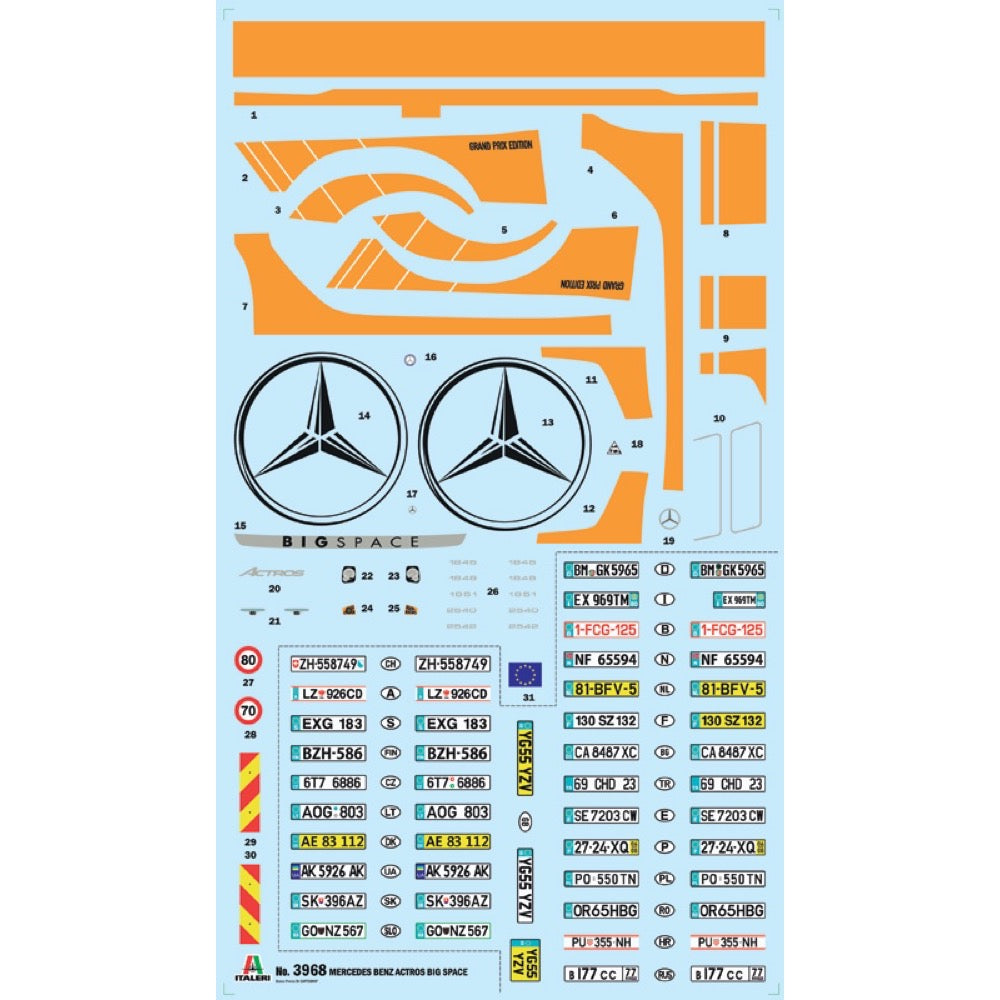 Italeri 3968S 1/24 Mercedes Benz Actros MP4 Big Space Grand Prix Edition Super Decal