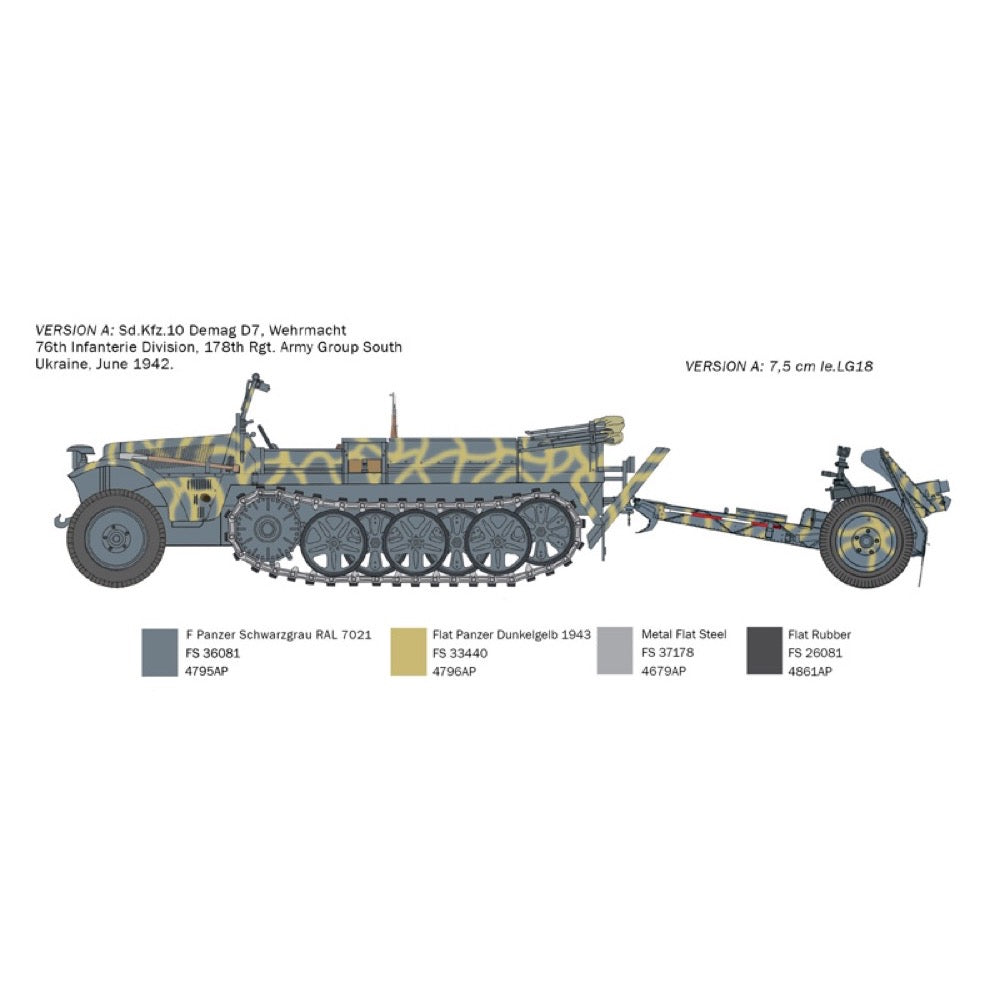 Italeri 6595 1/35 Kfz. 10 Demag D7 with 7.5 cm leIG 18