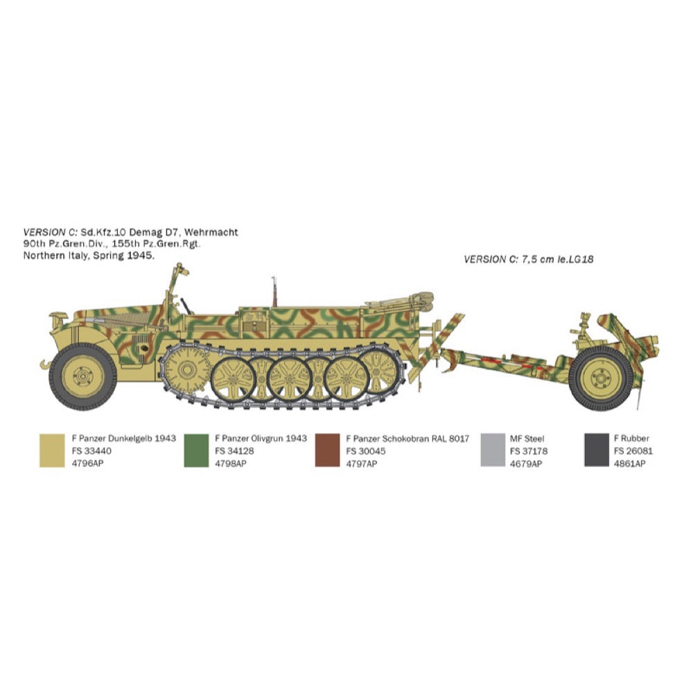 Italeri 6595 1/35 Kfz. 10 Demag D7 with 7.5 cm leIG 18