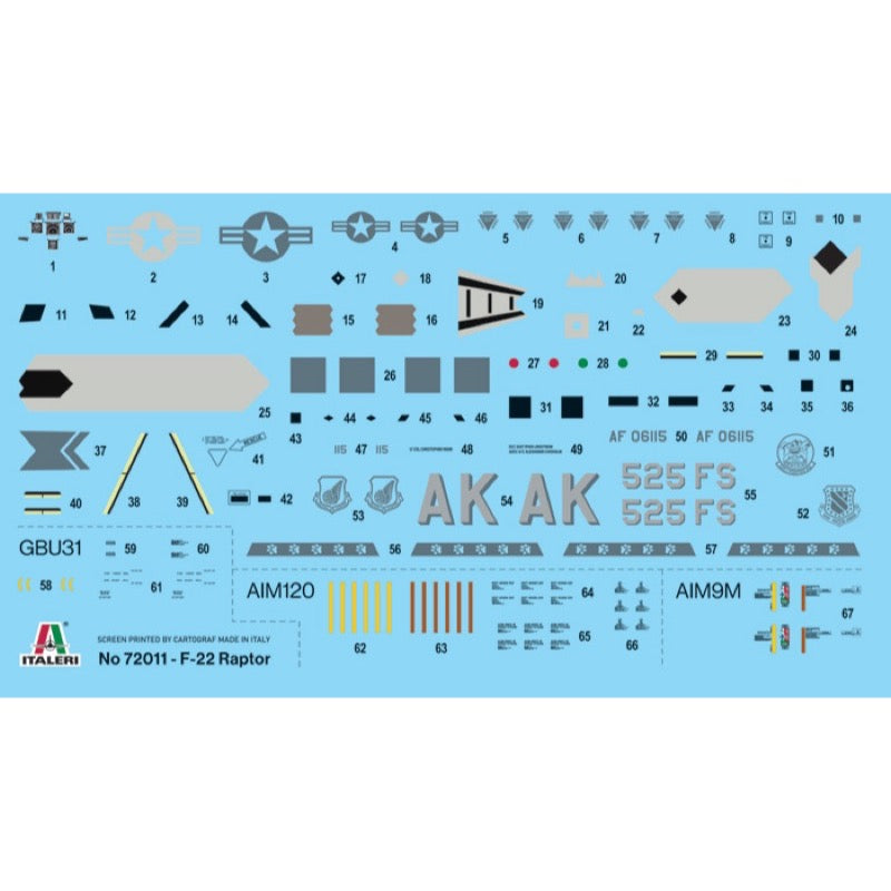 Italeri 72011 1/72 F-22 Raptor - Complete Set - includes tools and paints