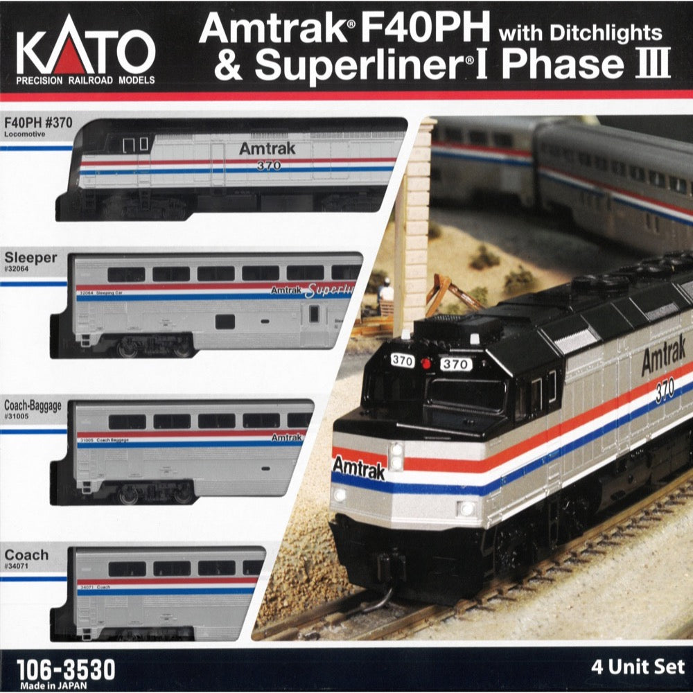 Kato Amtrak F40PH with 3 Coaches