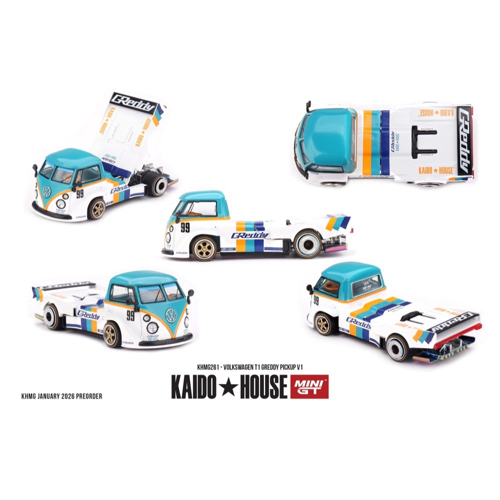 Kaido House x Mini GT KHMG261 1/64 Volkswagen T1 GReddy Pickup V1
