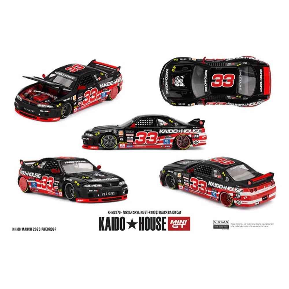 Kaido House x Mini GT KHMG276 1/64 Nissan Skyline GT-R (R33) Black Kaido Cat