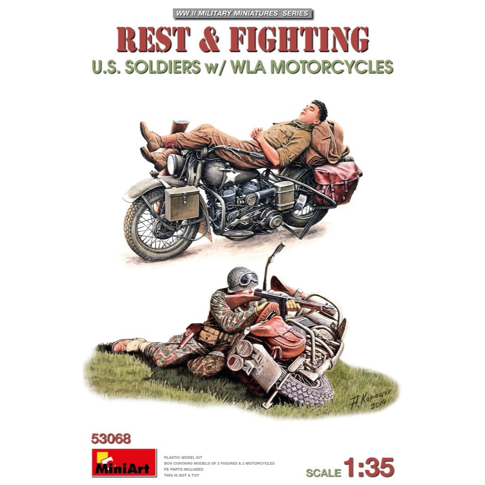 Miniart 53068 1/35 Rest & Fighting U.S. Soldiers with WLA Motorcycles